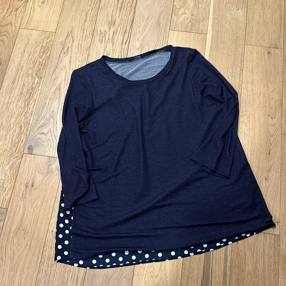 Paper Moon Navy Tunic Top Polka Dot Back Detail |3/4 Sleeve |Small - Picture 2 of 9